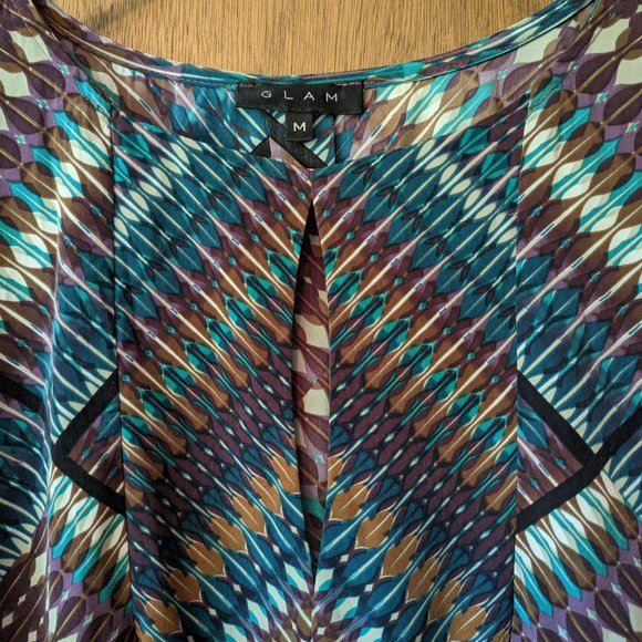 Glam Dresses Size M, Silky Flowy Tribal Hippie Boho Dress - Picture 3 of 3